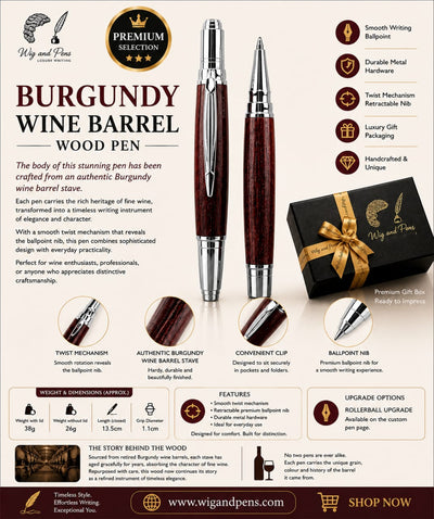 Burgundy Wine Barrel Wood Pen